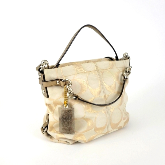 Coach Signature Gold Beige Handbag Shoulder Bag - Picture 2 of 13